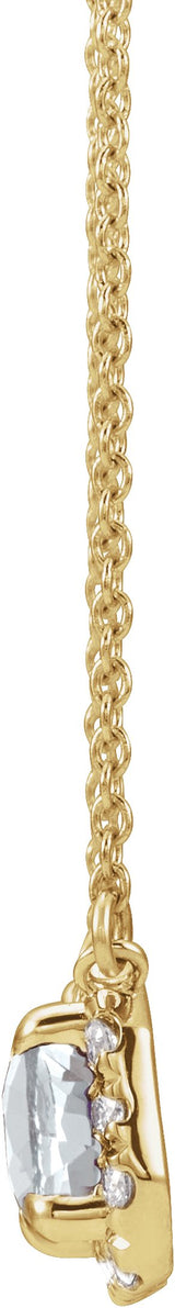14K Gold Emerald Natural White Sapphire & Natural Diamond French-Set Halo-Style Necklace - Yellow Gold - view 2