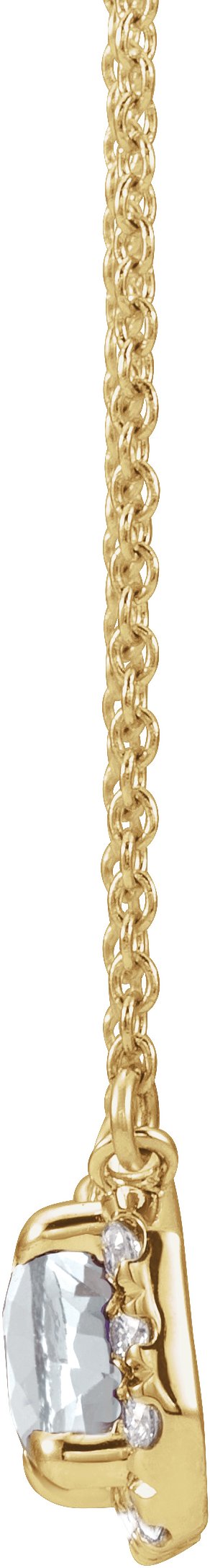 14K Gold Emerald Natural White Sapphire & Natural Diamond French-Set Halo-Style Necklace - Yellow Gold - view 2