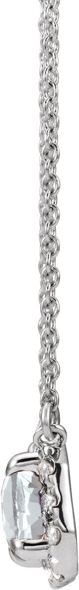 14K Gold Emerald Natural White Sapphire & Natural Diamond French-Set Halo-Style Necklace - White Gold - view 2