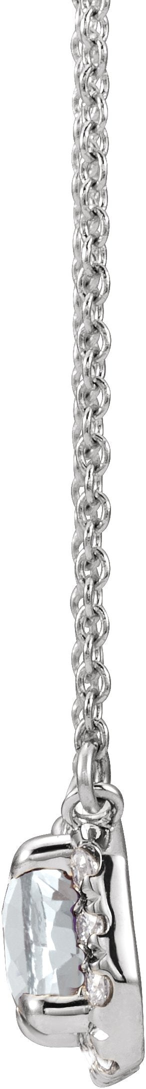 14K Gold Emerald Natural White Sapphire & Natural Diamond French-Set Halo-Style Necklace - White Gold - view 2