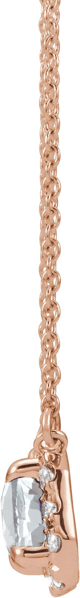 14K Gold Emerald Natural White Sapphire & Natural Diamond French-Set Halo-Style Necklace - Rose Gold - view 2