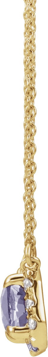 14K Gold Emerald Natural Tanzanite & Natural Diamond French-Set Halo-Style Necklace - Yellow Gold - view 2