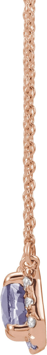 14K Gold Emerald Natural Tanzanite & Natural Diamond French-Set Halo-Style Necklace - Rose Gold - view 2