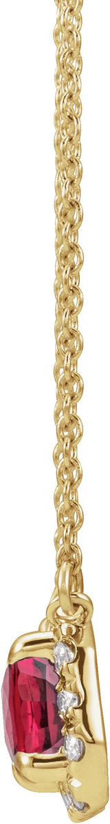 14K Gold Emerald Lab-Grown Ruby & Natural Diamond French-Set Halo-Style Necklace - Yellow Gold - view 2