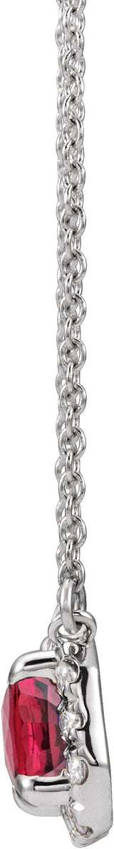 Platinum Emerald Lab-Grown Ruby & Natural Diamond French-Set Halo-Style Necklace - view 2