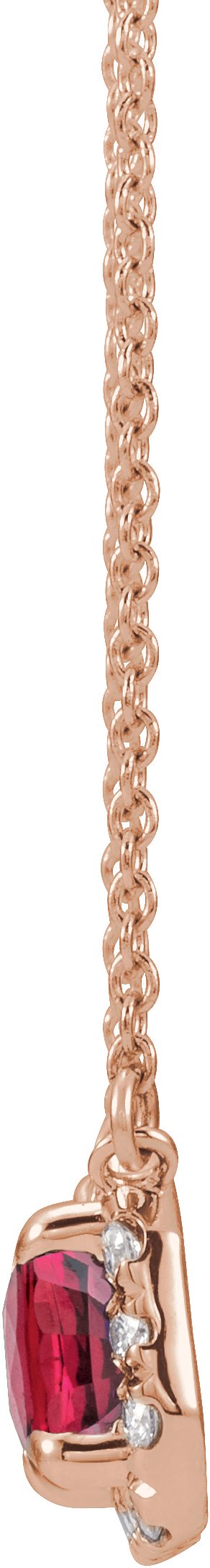 14K Gold Emerald Lab-Grown Ruby & Natural Diamond French-Set Halo-Style Necklace - Rose Gold - view 2