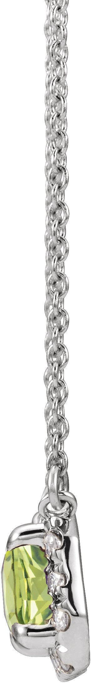 14K Gold Emerald Natural Peridot & Natural Diamond French-Set Halo-Style Necklace - White Gold - view 2