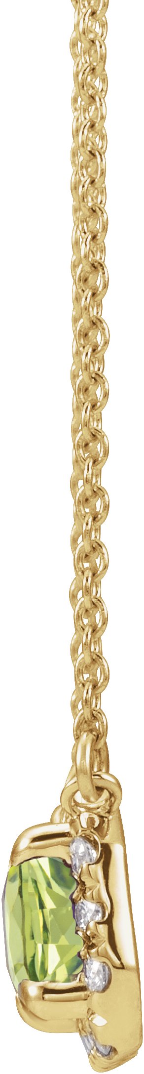 14K Gold Emerald Natural Peridot & Natural Diamond French-Set Halo-Style Necklace - Yellow Gold - view 2