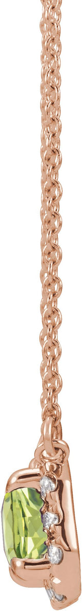 14K Gold Emerald Natural Peridot & Natural Diamond French-Set Halo-Style Necklace - Rose Gold - view 2