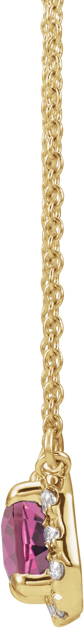 14K Gold Emerald Natural Pink Tourmaline & Natural Diamond French-Set Halo-Style Necklace - Yellow Gold - view 2