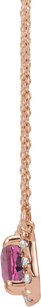 14K Gold Emerald Natural Pink Tourmaline & Natural Diamond French-Set Halo-Style Necklace - Rose Gold - view 2