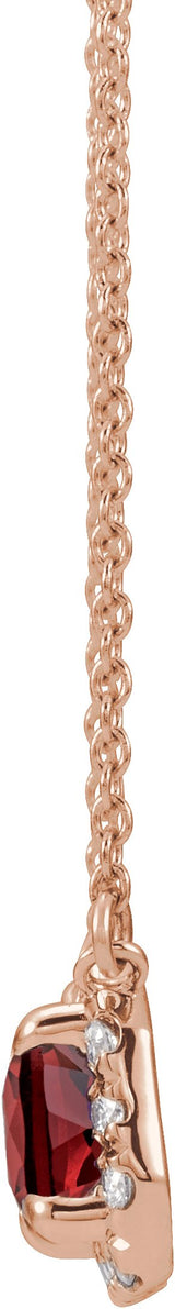 14K Gold Emerald Natural Mozambique Garnet & Natural Diamond French-Set Halo-Style Necklace - Rose Gold - view 2