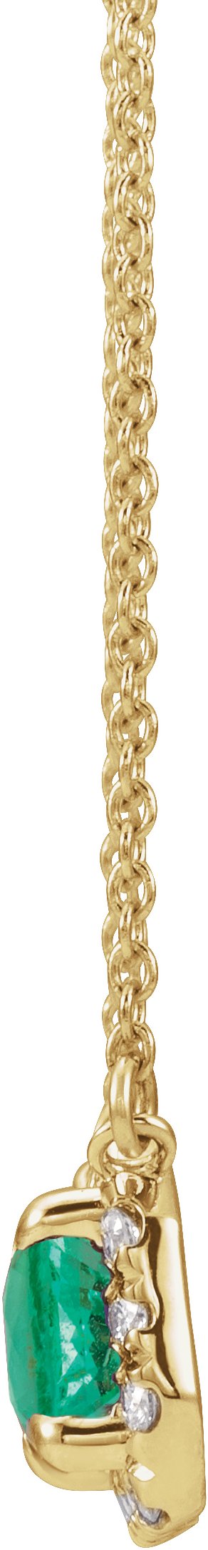 14K Gold Emerald Lab-Grown Emerald & Natural Diamond French-Set Halo-Style Necklace - Yellow Gold - view 2