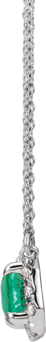 Platinum Emerald Natural Emerald & Natural Diamond French-Set Halo-Style Necklace - view 2