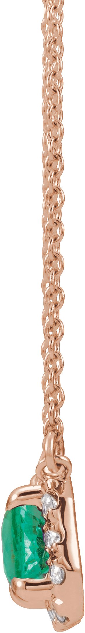 14K Gold Emerald Natural Emerald & Natural Diamond French-Set Halo-Style Necklace - Rose Gold - view 2