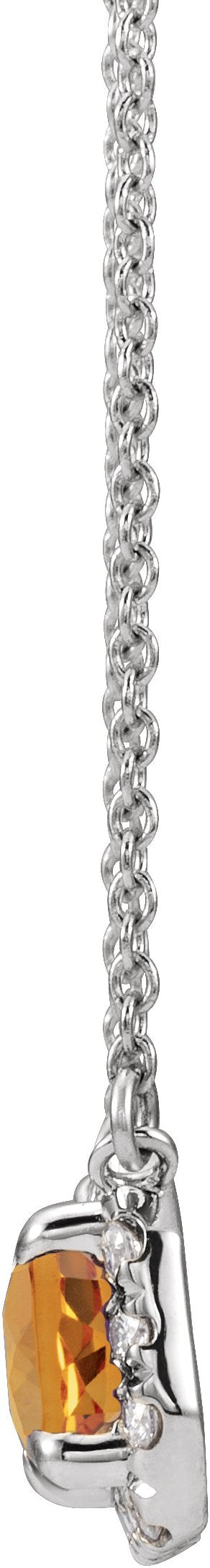 14K Gold Emerald Natural Citrine & Natural Diamond French-Set Halo-Style Necklace - White Gold - view 2
