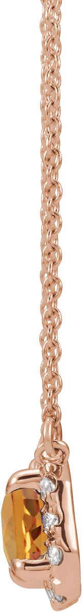14K Gold Emerald Natural Citrine & Natural Diamond French-Set Halo-Style Necklace - Rose Gold - view 2
