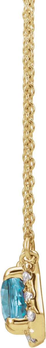 14K Gold Emerald Natural Blue Zircon & Natural Diamond French-Set Halo-Style Necklace - Yellow Gold - view 2