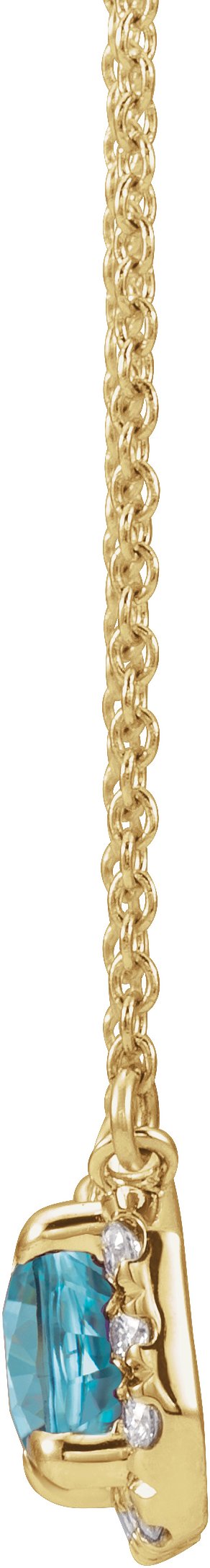 14K Gold Emerald Natural Blue Zircon & Natural Diamond French-Set Halo-Style Necklace - Yellow Gold - view 2