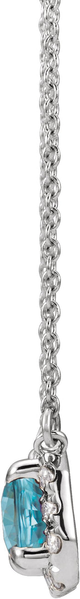 Platinum Emerald Natural Blue Zircon & Natural Diamond French-Set Halo-Style Necklace - view 2