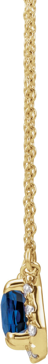 14K Gold Emerald Lab-Grown Blue Sapphire & Natural Diamond French-Set Halo-Style Necklace - Yellow Gold - view 2