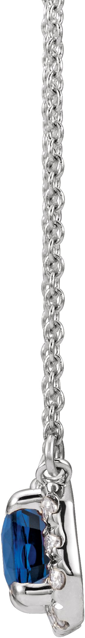 Platinum Emerald Natural Blue Sapphire & Natural Diamond French-Set Halo-Style Necklace - view 2