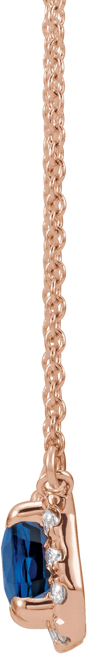 14K Gold Emerald Lab-Grown Blue Sapphire & Natural Diamond French-Set Halo-Style Necklace - Rose Gold - view 2