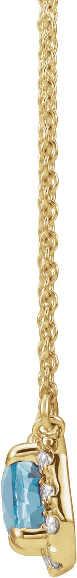 14K Gold Emerald Natural Aquamarine & Natural Diamond French-Set Halo-Style Necklace - Yellow Gold - view 2