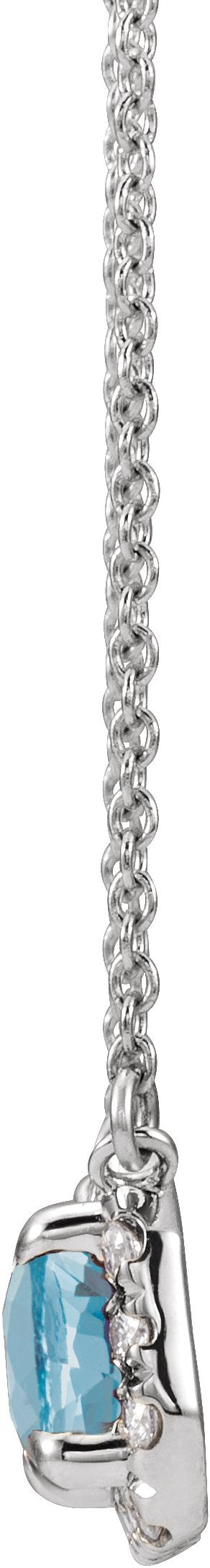 Platinum Emerald Natural Aquamarine & Natural Diamond French-Set Halo-Style Necklace - view 2