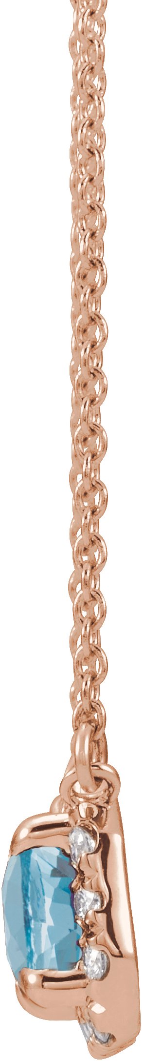 14K Gold Emerald Natural Aquamarine & Natural Diamond French-Set Halo-Style Necklace - Rose Gold - view 2