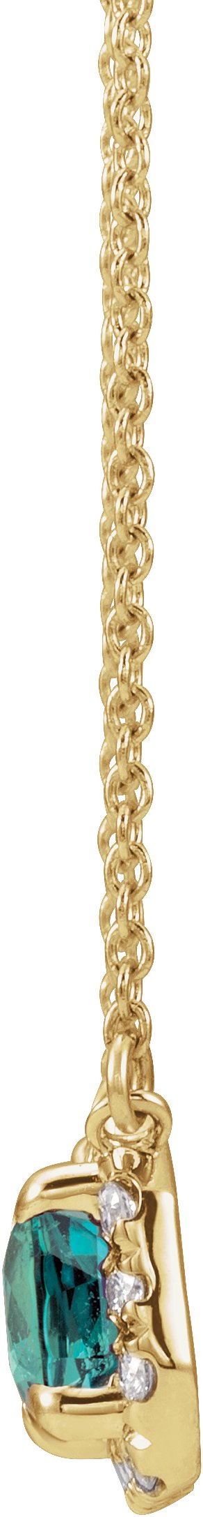 14K Gold Emerald Lab-Grown Alexandrite & Natural Diamond French-Set Halo-Style Necklace - Yellow Gold - view 2