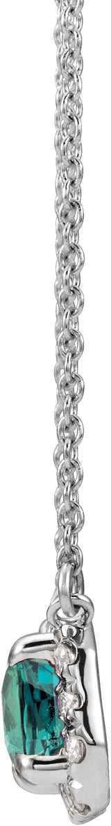 14K Gold Emerald Lab-Grown Alexandrite & Natural Diamond French-Set Halo-Style Necklace - White Gold - view 2