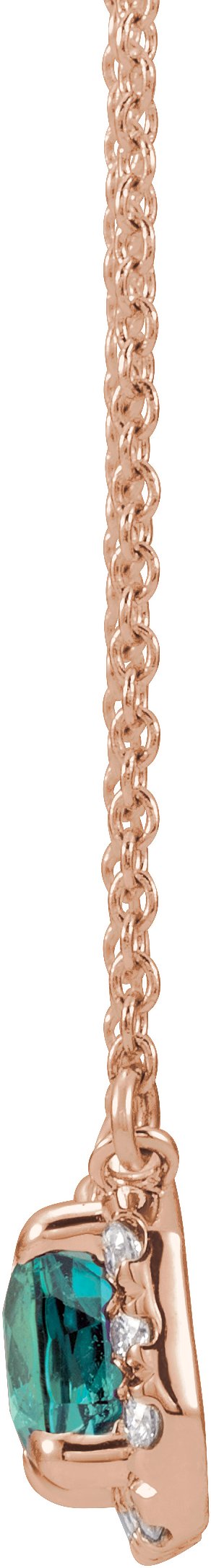 14K Gold Emerald Lab-Grown Alexandrite & Natural Diamond French-Set Halo-Style Necklace - Rose Gold - view 2