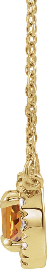 14K Gold Round Natural Citrine Natural Diamond French-Set Halo-Style Necklace - Yellow Gold - view 6