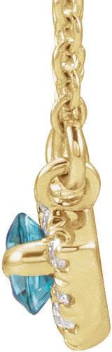 14K Gold Marquise Natural Blue Zircon & Natural Diamond French-Set Halo-Style Necklace - Yellow Gold - view 2