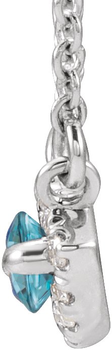 Platinum Marquise Natural Blue Zircon & Natural Diamond French-Set Halo-Style Necklace - view 2
