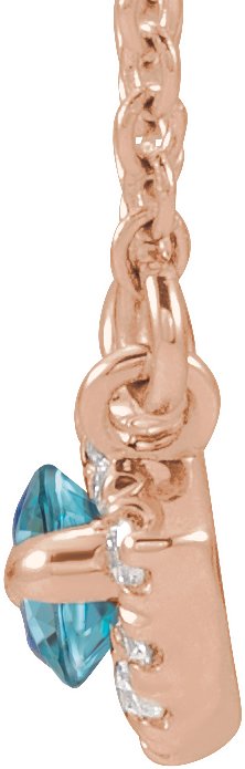 14K Gold Marquise Natural Blue Zircon & Natural Diamond French-Set Halo-Style Necklace - Rose Gold - view 2