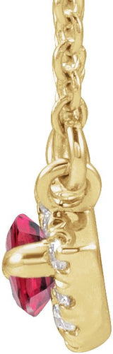 14K Gold Marquise Natural Ruby & Natural Diamond French-Set Halo-Style Necklace - Yellow Gold - view 2