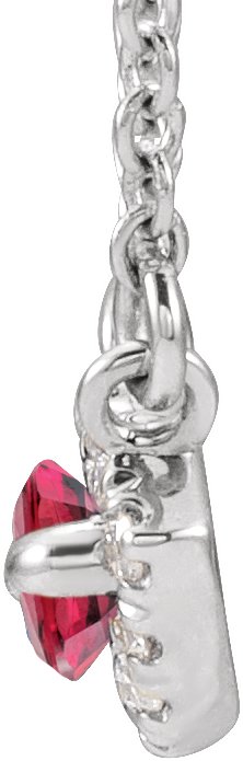 Platinum Marquise Lab-Grown Ruby & Natural Diamond French-Set Halo-Style Necklace - view 2