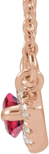 14K Gold Marquise Natural Ruby & Natural Diamond French-Set Halo-Style Necklace - Rose Gold - view 2