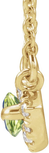 14K Gold Marquise Natural Peridot & Natural Diamond French-Set Halo-Style Necklace - Yellow Gold - view 3