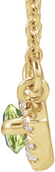 14K Gold Marquise Natural Peridot & Natural Diamond French-Set Halo-Style Necklace - Yellow Gold - view 3