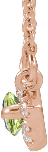 14K Gold Marquise Natural Peridot & Natural Diamond French-Set Halo-Style Necklace - Rose Gold - view 2