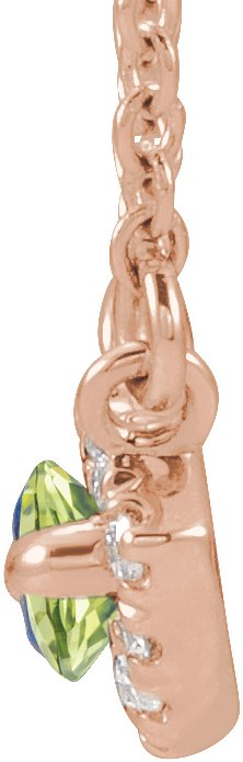 14K Gold Marquise Natural Peridot & Natural Diamond French-Set Halo-Style Necklace - Rose Gold - view 2