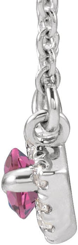 Platinum Marquise Natural Pink Tourmaline & Natural Diamond French-Set Halo-Style Necklace - view 2