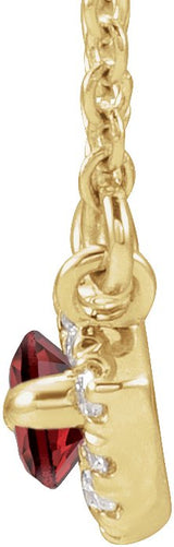 14K Gold Marquise Natural Mozambique Garnet & Natural Diamond French-Set Halo-Style Necklace - Yellow Gold - view 2