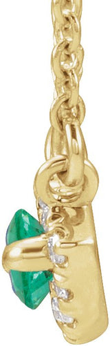 14K Gold Marquise Natural Emerald & Natural Diamond French-Set Halo-Style Necklace - Yellow Gold - view 2
