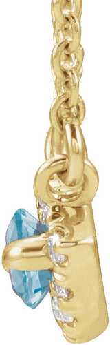 14K Gold Marquise Natural Aquamarine & Natural Diamond French-Set Halo-Style Necklace - Yellow Gold - view 2