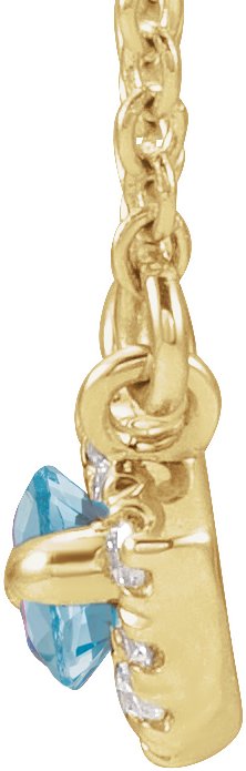 14K Gold Marquise Natural Aquamarine & Natural Diamond French-Set Halo-Style Necklace - Yellow Gold - view 2