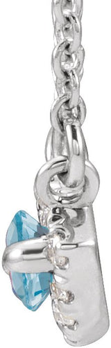 Platinum Marquise Natural Aquamarine & Natural Diamond French-Set Halo-Style Necklace - view 2